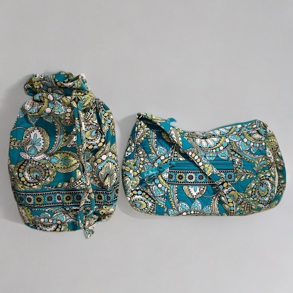 Vera Bradley New Hobo Small Satchel & Lined Ditty Bag Set in Retired Peacock - Picture 1 of 12